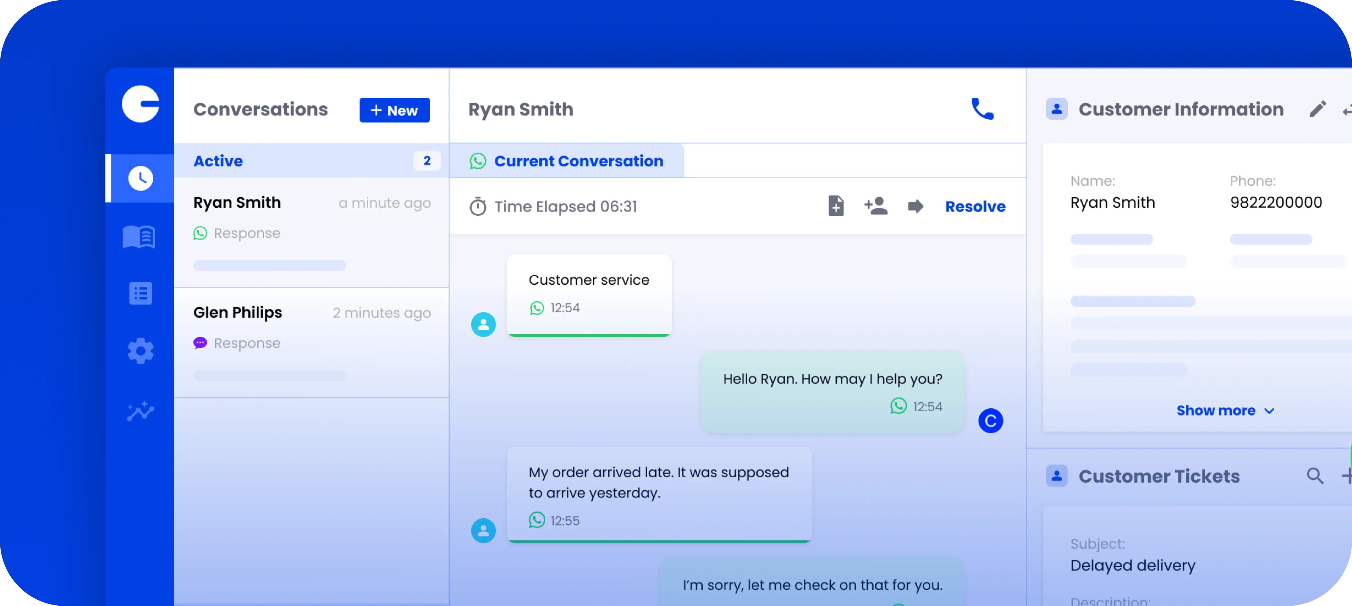 Contacto Agent Workspace — conversation queue, live thread, and persistent right panel